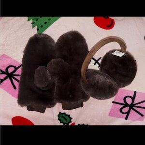 Brown Faux-Fur Mittens and Earmuffs Set